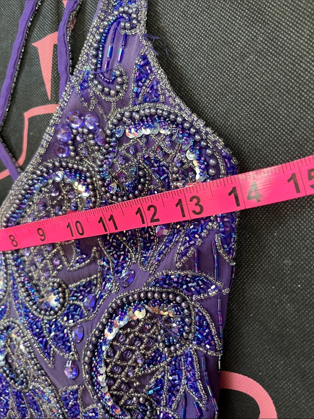Beaded Purple Prom Dress with V-Neck - Picture 13 of 16